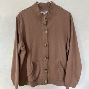Blair XL Cozy Neutral Brown Button Up Sweatshirt Cardigan with Pockets